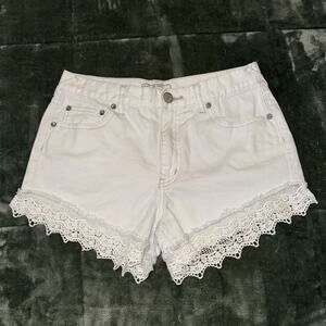 Free People Lace Trim Denim Shorts Women's 27 White 100% Cotton Casual Boho